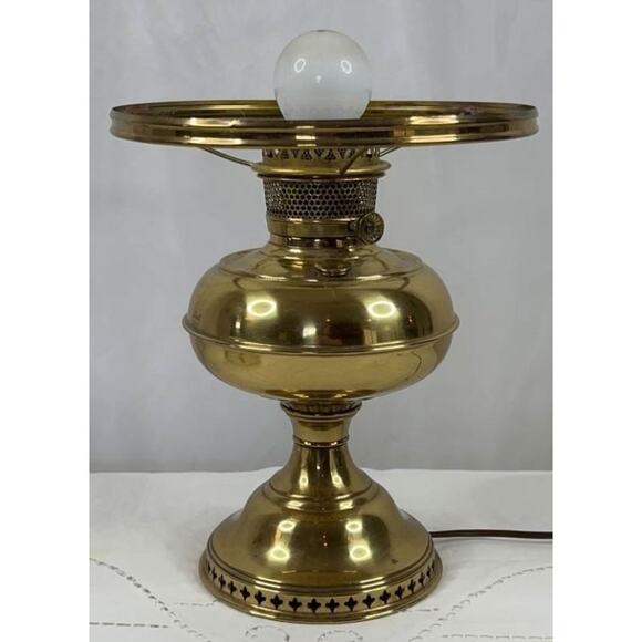 Aladdin Brass Table Lamp w/ Hand-Painted Milk Glass Shade – Model Works - Picture 9 of 12